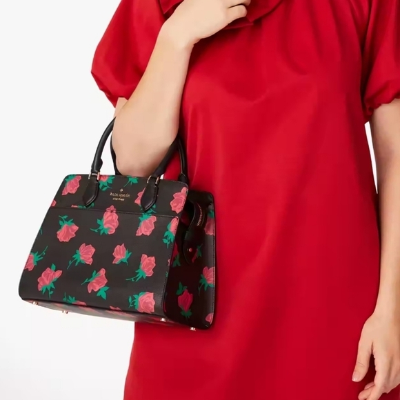 Kate Spade Madison Rose Toss Printed Medium Satchel new without tag - Picture 3 of 8